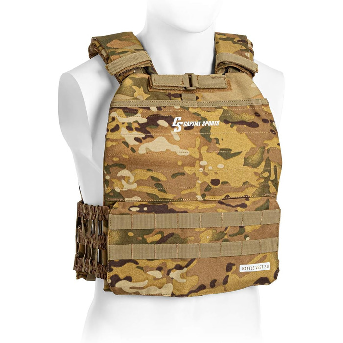 Capital Sports Battlevest 2.0: Вага жилет для тренувань - жилет з вагою, комфортний, з оптимальною підкладкою, 8.0 кг або 13.2 кг, камуфляж, чорний або оливковий (8.0 кг, камуфляж)