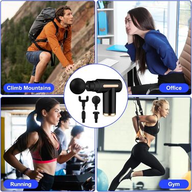 Міні масажер для м'язів AQXONG: портативний електричний масажний пістолет з LCD дисплеєм, тиха робота 45dB, 6 швидкостей, 4 насадки, акумуляторний (чорний)