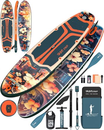 Надувний SUP-борд H2OSUP Stand Up Paddling Board - широка дошка для паділбордингу з преміум аксесуарами, стабільний надувний SUP для будь-якого рівня (зелений)