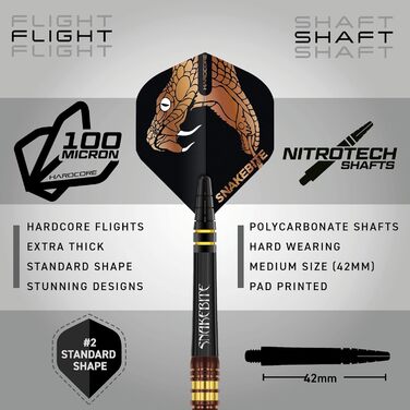 Дротики Red Dragon Peter Snakebite Wright Copper Fusion Premium Wolfram, 23 г, з оперенням і стрижнями