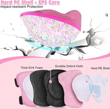 Дитячий шолом та набір захисту (3-8 років), рожевий, з LED-ліхтариками, для велосипеда та скейтборда