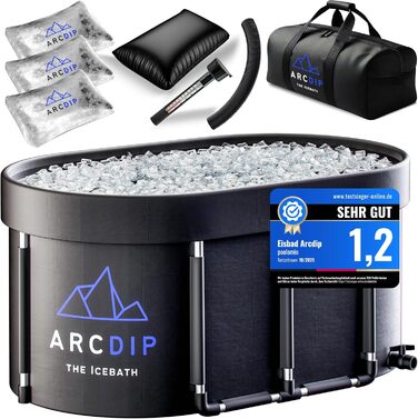 Poolomio® Eisbad Oval Premium Set: Ейсбад овальної форми, 120 x 60 x 60 см, 340 л | Преміум комплект для дому та відпочинку на природі | З алюмінієвим каркасом, ізольованим кришкою та аксесуарами | Ейсванна для холодової терапії та відновлення