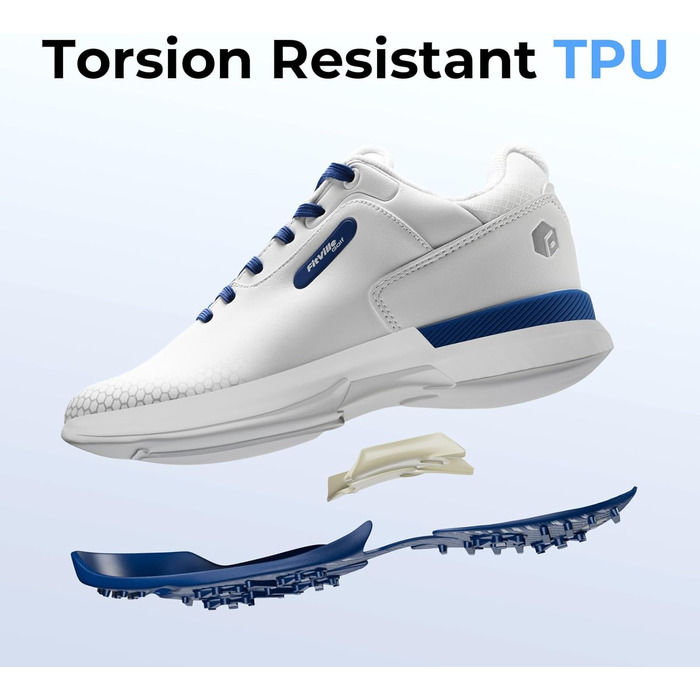 Гольф-взуття FitVille для чоловіків з широкою колодкою. Широкі гольф-туфлі з шнурівкою, дихаючі, для тренувань. Сірий, білий, розмір 40-49 (50 EU, білий, синій)