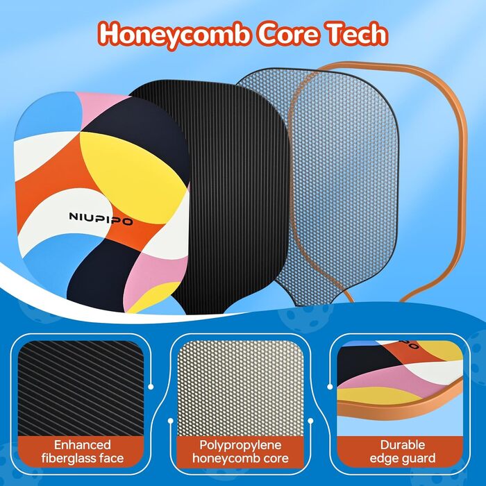 Набір ракет для піклболу Niupipo: 2 шт., скловолокно, поліпропілен, зручна ручка, легкі, сумка для перенесення
