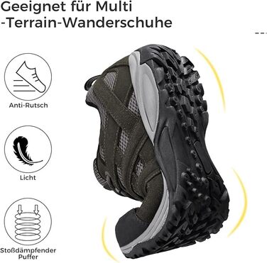 Черевики для хайкінгу чоловічі - дихаючі трекінг-кросівки для походів та хайкінгу, неслизькі та легкі, сірий (42 EU)