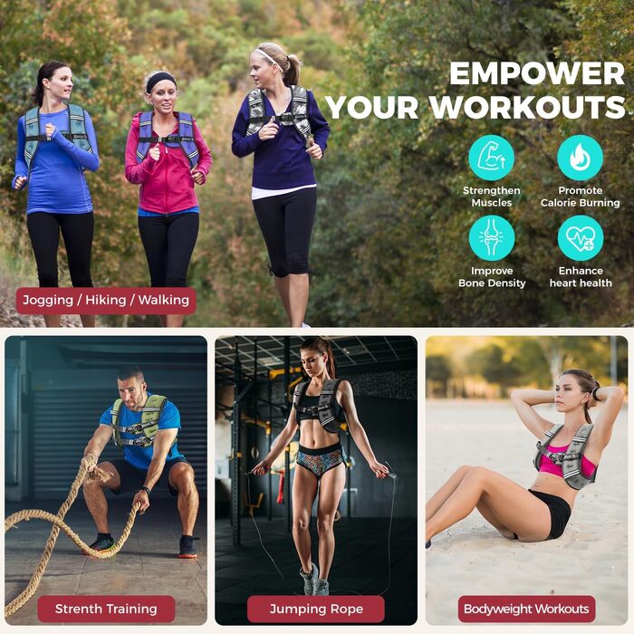 Вага для тренувань BAGAIL: регульований обхват грудей, практична кишеня, наповнена залізяним піском, ідеальна для фітнесу, йоги та аеробіки (зелена, 10 кг)