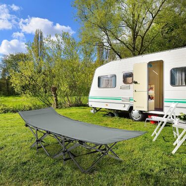 Розкладне ліжко SOARS для кемпінгу та відпочинку: стабільне металеве ліжко з кишенею та сумкою, до 272 кг, для відпочинку на природі та вдома, зелений (сірий)