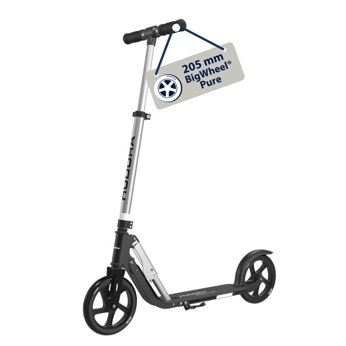 HUDORA BigWheel Pure Scooter: сталевий самокат з регулюванням висоти та складанням, до 100 кг, для підлітків та дорослих (чорний)