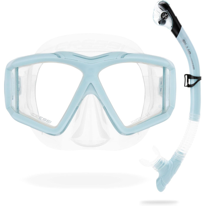 Маска для снорклінгу та дайвінгу Cressi Horizon Unisex з 4 окремими лінзами, або комплект маска+трубка Scilla Top Dry Combo для обмеженого дихання, прозорий/блакитний