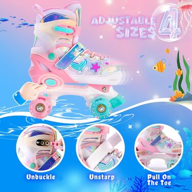 Роликові ковзани SULIFEEL для дівчаток та дітей з підсвічуванням, регульовані, 4 розміри, для малюків та початківців (Рожеві, S (28-31))