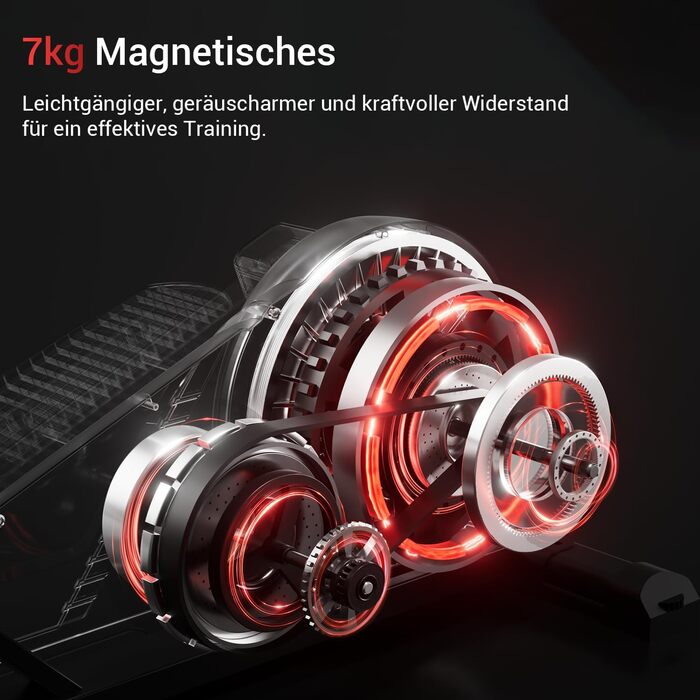 Еліптичний тренажер CURSOR для дому з 16 рівнями опору, тихий магнітний еліпс, довжина кроку 40 см, датчики пульсу, LCD-дисплей, вантажопідйомність 159 кг (Червоний-70)