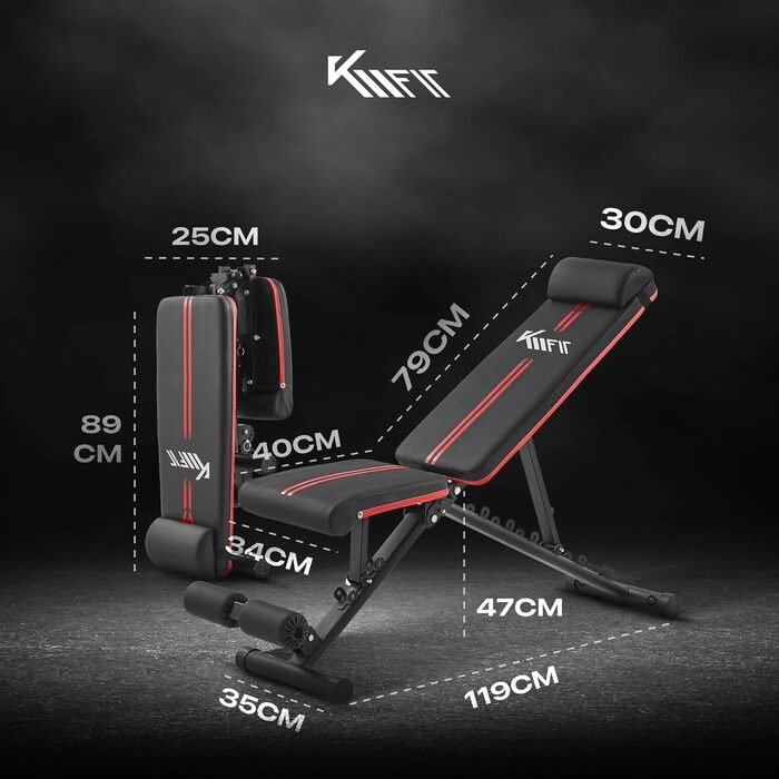 Складана універсальна лавка для фітнесу KM Fit з регульованою спинкою і сидінням, EVA поверхня, вантажопідйомність до 250 кг