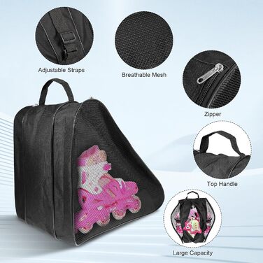 Сумка для роликових ковзанів для дітей, чорна. Зручні ручки та регульовані ремені. Ідеальна для хокею та фігурного катання.