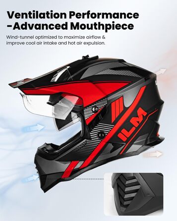 Мотошолом IL Dual Sport Adventure WS902 з сонцезахисним візором, Pinlock, для ендуро, ATV, кросу, ECE, червоний-чорний, розмір L