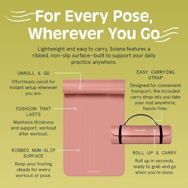 Килимок для йоги Retrospec Solana, 2.5 см та 1.27 см товщини, з нейлоновим ремінцем, для жінок та чоловіків, нековзкий, рожевий