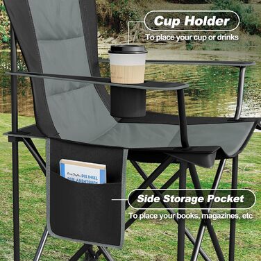 Складний туристичний стілець WOLTU - легкий, для відпочинку на природі, риболовлі, кемпінгу. Макс. навантаження 150 кг, з кишенею для напоїв, чорний + темно-сірий