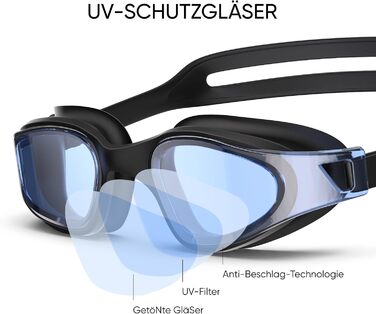 Окуляри для плавання чоловічі/жіночі, антифог, UV-захист, герметичні, професійні, чорні з срібним покриттям