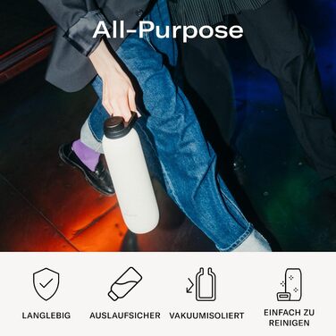 Термос-пляшка waterdrop® 1 л, ізольована, нержавіюча сталь, 24 год холоду, 12 год тепла, герметична, ударостійка, чорний матовий, з кришкою Swing
