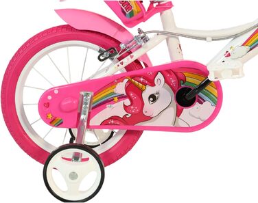 Дитяче велосипед Dino Bikes Einhorn 16 дюймів для дівчаток з додатковими колесами, сидінням для ляльки та кошиком - Оригінальний подарунок для дівчинки