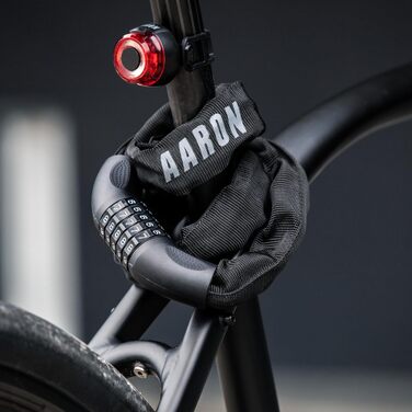 Замок для велосипеда AARON Lock One: стале ланцюгове замкнення з 5-значним кодом, висока безпека, для електровелосипеда, гірського, трекінгового, туристичного та шосе́йного велосипеда, чорний