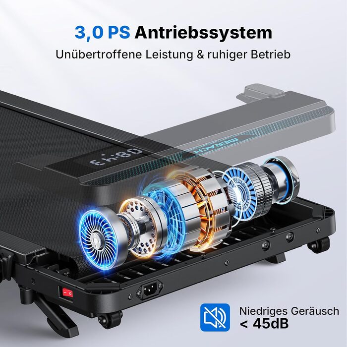 MERACH Walking Pad - біговий доріжки 3-в-1 для дому та офісу, регулювання нахилу 0-6%, швидкість 0-12 км/год, тиха робота 45dB, LED дисплей