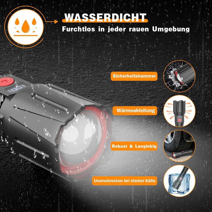 Ліхтар LED BEYSTE 1000000 Люмен, тактичний, водонепроникний, USB-C, для активного відпочинку та надзвичайних ситуацій, чорний
