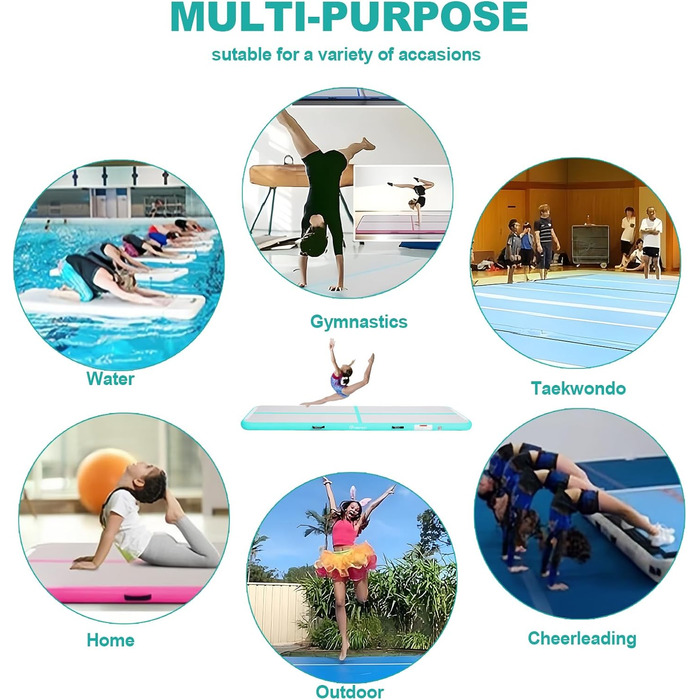 FBSPORT Airtrack Matte - килимок для гімнастики та йоги, 300x100x20 см, світло-зелений