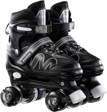 Дитячі ролики Inlines Flash, роликові ковзани, ролики для початківців, регульовані, для катання в приміщенні та на вулиці, чорний колір, розмір L (EU 38-42)