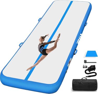 Гімнастичний надувний мат Air Matte Track 3M/4M/5M/6M, килимок для акробатики та гімнастики 10/20см заввишки з повним аксесуаром, надувний килимок для дому та вулиці, йога, світло-блакитний, Air Mat 300*100*10см