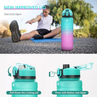 Дитяча спортивна пляшка для води Zounich 500 мл, тритан, BPA-free, для школи і велоспорту, герметична, підходить для газованої води, можна мити в посудомийній машині, смарагдово-фіолетовий градієнт