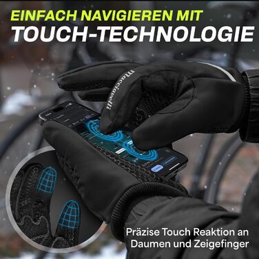 Велосипедні рукавички MACCIAVELLI® для чоловіків та жінок - зимові теплі термо рукавички з підтримкою сенсорного екрану для шосе, MTB та гірського велосипеда. Вітро- та водонепроникні, чорного кольору, розмір L