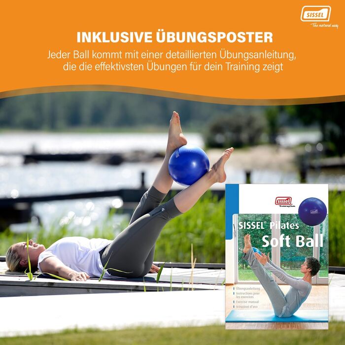 М'яч для пілатесу SISSEL Soft Ball 22 см, антрацит | Без фталату та латексу | Для розслаблення та зміцнення м'язів | Витримує до 155 кг | З інструкцією