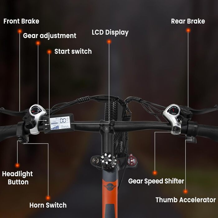 Електровелосипед GUNAI для чоловіків, гірський e-bike з ручкою газу, дисковими гальмами, дозволений для доріг
