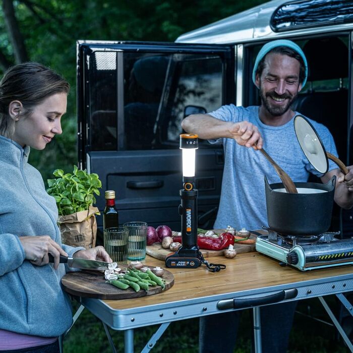 WORX WX027.9 LED лампа 4-в-1: акумуляторна багатофункціональна лампа 20V, 120-510 Lumen для кемпінгу, подорожей та інших потреб (без акумулятора та зарядного пристрою)