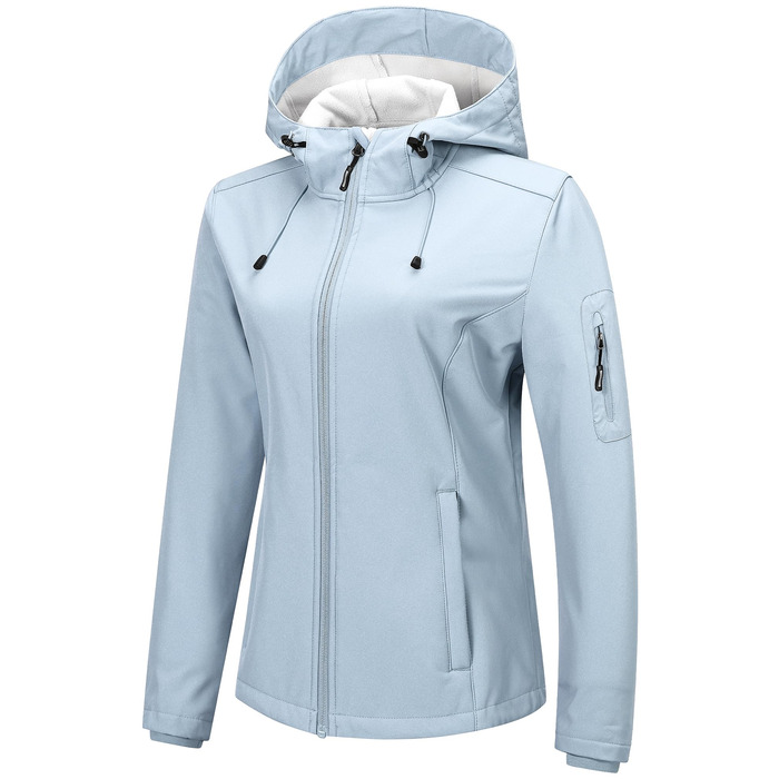 Жіноча мембранна куртка Outdoor Ventures Softshell: водонепроникна, дихаюча та вітрозахисна функціональна куртка з капюшоном для демісезону, небесно-блакитна, 4XL