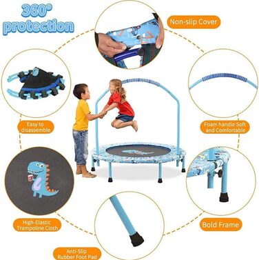 Батут дитячий Ø96 см з м'яким ручним захопленням та захисним килимком. Батут для фітнесу, ігровий батут для саду та дому, блакитний, від 2 років