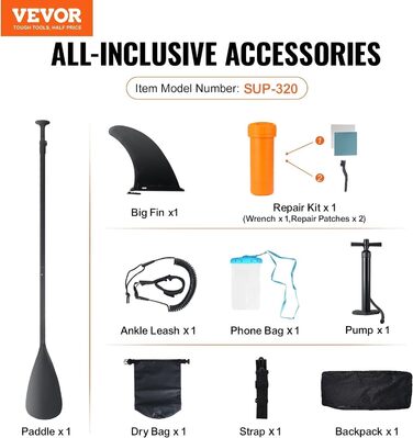 Надувна SUP-дошка VEVOR 323x84x15 см, комплект для веслування, синя, з аксесуарами (насос, весло, рюкзак, ремкомплект, водонепроникна сумка), для дорослих і підлітків, ПВХ