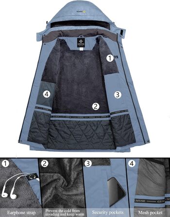 Жіноча водонепроникна гірськолижна куртка GEMYSE з флісовою підкладкою та капюшоном, для активного відпочинку, кольору смарагдова блакить (L)