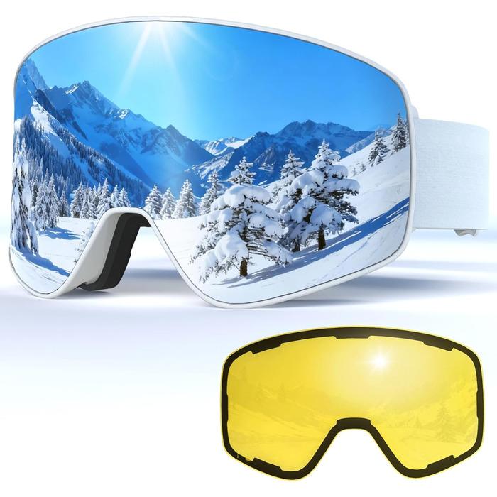 Скі-маска VCOROS з змінним склом, унісекс, захист від УФ, проти запотівання, срібно-білий колір + лінза (VLT13%)