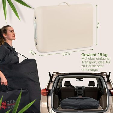 Масажний стіл Zen з круглими кутами, складний та регульований по висоті - професійний масажний стіл з цільного дерева з регульованою спинкою, підголівником, підлокітниками та кишенею (кремовий)