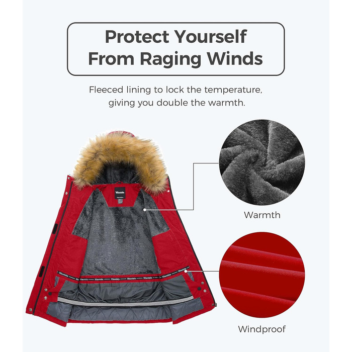 Жіноча водонепроникна куртка Wantdo для катання на лижах, сноуборді та активного відпочинку, червона