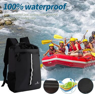 Водонепроникний рюкзак Sunnylon 20L з ролтопом, IPX8, з кишенею для телефону - для плавання, каякінгу, рафтингу, пляжу
