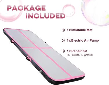 Гімнастичний надувний мат для тренувань, 10/20 см, надувна, 2/3/4/5/6 м, чорний/рожевий, 300x100x20 см