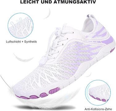RUYI Взуття для пішоходів без шкарпеток унісекс, швидковисихаюче, для плавання, м'яке, легке, трейлраннінг, фітнес, з неслизькою підошвою та широкою передньою частиною (A09 Білий/Фіолетовий, 41 EU)