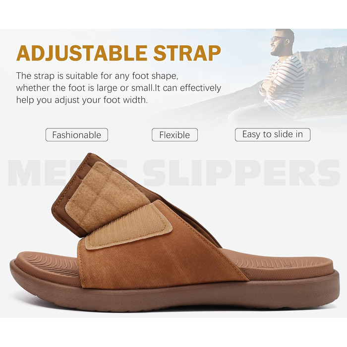 Чоловічі сандалі ONCAI з регульованими ремінцями, відкритим носком, спортивні слайди, пляжні сандалі з м'якою устілкою та підтримкою склепіння стопи, розмір 43.5 EU, хакі