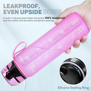 Спортивна пляшка для води 1л BPA-free з неслизьким гумовим грифом для велосипеда, активного відпочинку, школи, спортзалу, колір: зелений (малина, 1000 мл)