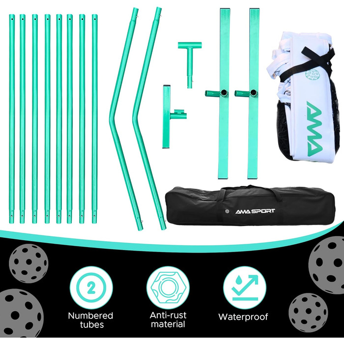 AMA Sport М'яка сітка для піклболу, портативна, регульованого розміру, 6.7 м, для залу та вулиці, стійка до погодних умов, сталеві стійки з порошковим покриттям, сумка 600D, зелена
