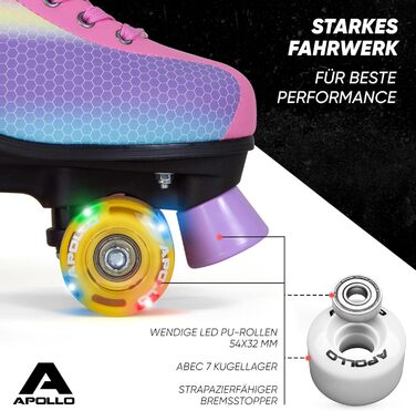 Дитячі та дорослі ролики Apollo Disco Roller з LED підсвіткою, розмір 31-42, Quad-ролики для танців