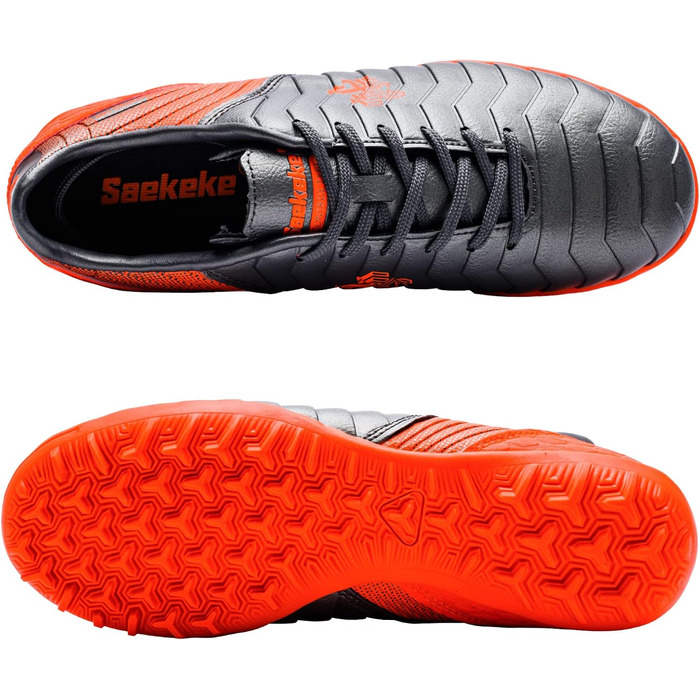 Дитячі футбольні бутси для хлопчиків та дівчаток FG/AG/TF - професійні, для тренувань та гри на траві (37 EU, сірий, помаранчевий)
