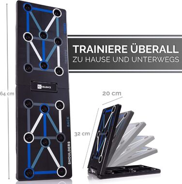 Складне дошка для віджимань 12-в-1 з планом тренувань - Преміум якість [Розроблено в Німеччині] з інструкцією для тренувань